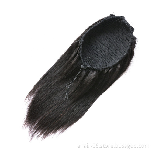 Straight Long Ponytail 100% Human Hair Drawstring Ponytail With Clips in For Women Brazilian Non Remy Hair 1 Piece Ms Love